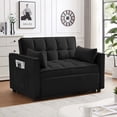 thumbnail image 3 of 53 inch 3-in-1 Convertible Sofa Bed Pull Out Sofa, Multi - Functional Loveseat Sleeper with Adjustable Back, Side Pockets & Smooth Wheels, Velvet Upholstered for Living Room, Black, 3 of 7