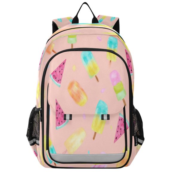 School Backpack for Teens 17L Lightweight Bookbag with Reflective Strips Watermelon and Ice Cream