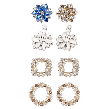 2 Box 4Pcs Elegant Rhinestone Crystal Metal Shoe Clips (Round & Square Light Gold) Bridal Flower Shoe Buckles for Wedding Party Purse Hardware Accessoriess Decoration