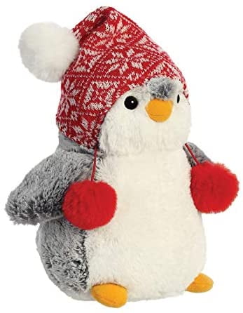 Aurora Plush 9" Pompom Penguin Winter 3 Set Checkered Hat Scarf Pom Hat 