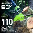 thumbnail image 3 of Greenworks 80V 16 Pouces Scie à Chaîne Sans Fil Sans Balais (Idéal pour l'Abattage d'Arbres, l'Élagage, la Taille et le Bois de Chauffage / 75+ Outils Compatibles), Batterie 2,0ah et Chargeur Inclus, 3 of 11
