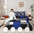 thumbnail image 3 of Manfei Navy Blue Gray Square Twin Comforter Sets, Minimalism Geometric Grid Bedding Set, Black Reversible 2-Piece, 1 Comforter and 1 Pillowcase, 3 of 6