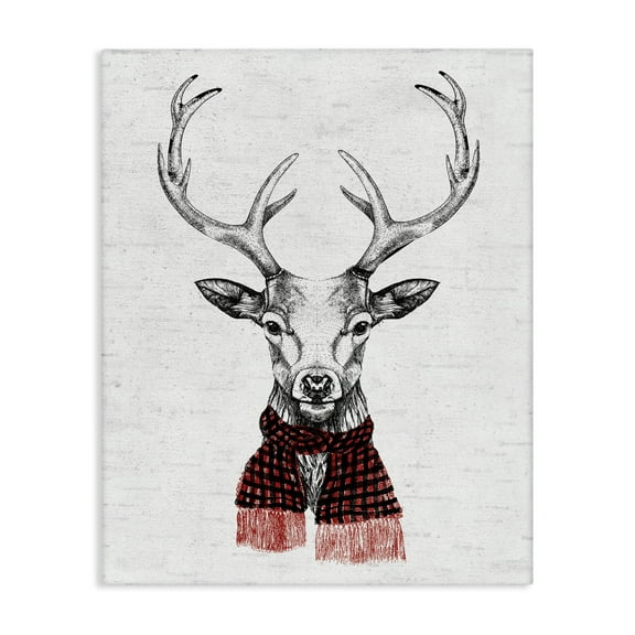 Stupell Industries Holiday Deer with Scarf Animals & Insects Painting Gallery Wrapped Canvas Art Print Wall Art, 16 x 20