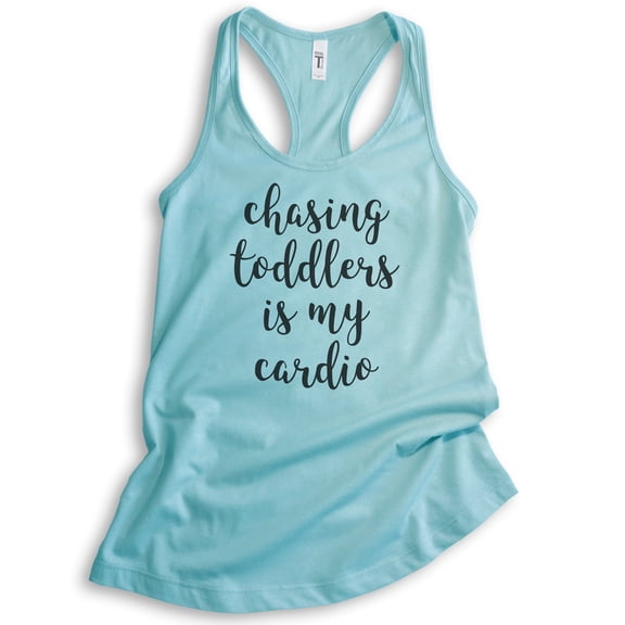 Chasing Toddlers Is My Cardio Tank Top, Ladies Racerback Tank, New Mom Mama Workout Yoga Toddler Mom Tank, Cancun, X-Small