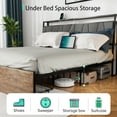 thumbnail image 2 of Queen Size Platform Bed with Big Headboard, Metal Bed Frame with RGB Lights, 2 Drawers and Fast Charge for Bedroom, No Box Spring Needed, Rustic Brown, 2 of 7