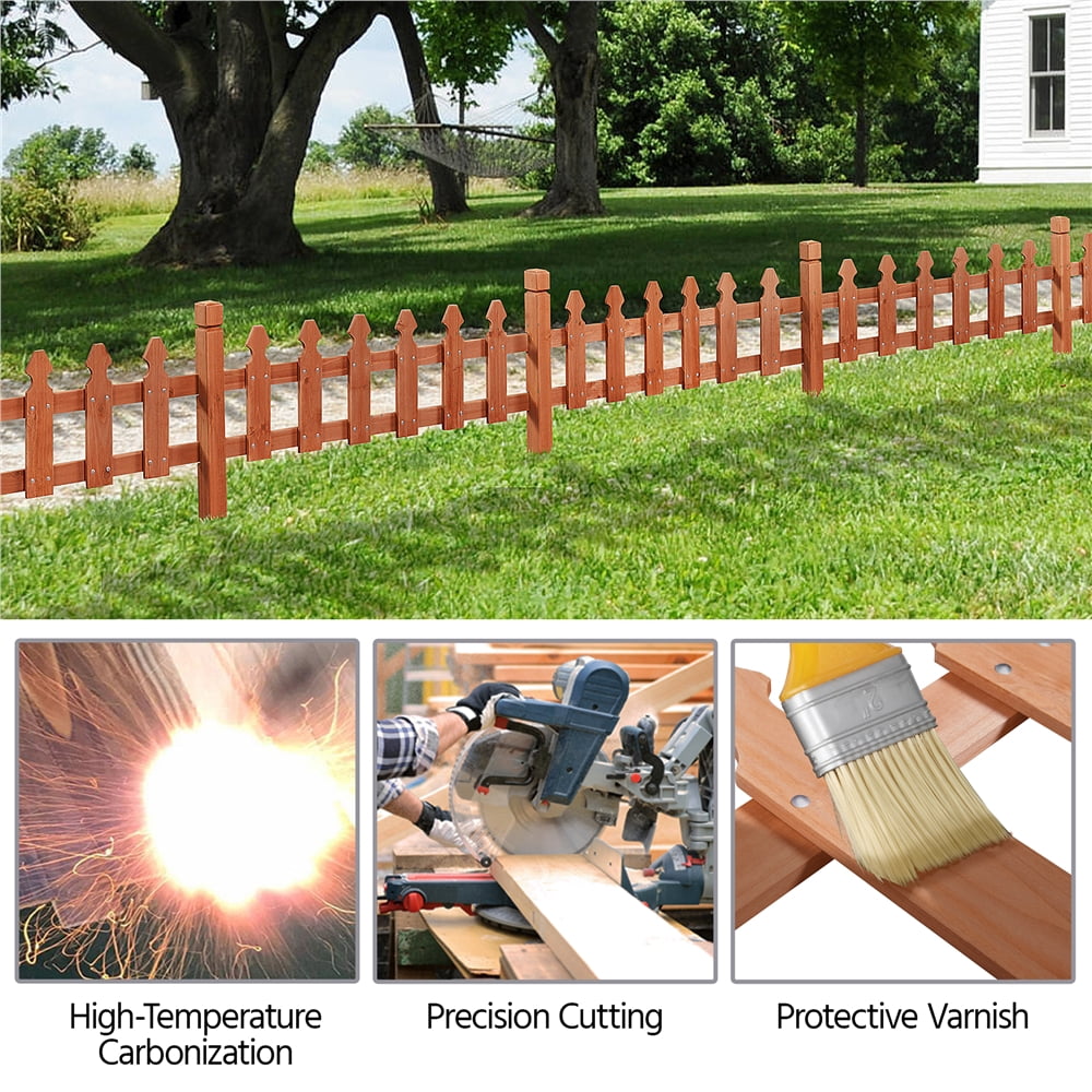 Renwick Rustic Wood Garden Picket Fence Border for Garden Decoration, Brown