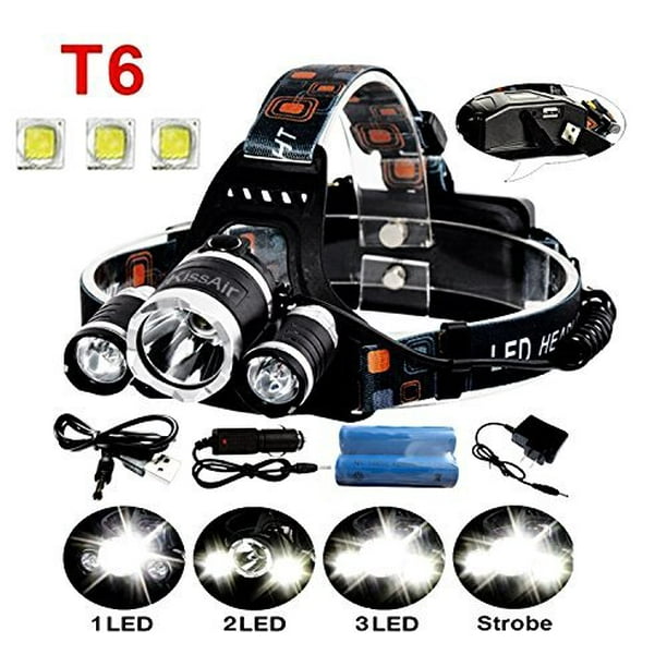5000lumen Bright 3 Cree Xm L Xml T6 Led Headlamp Kissair Tm Flashlight Torch 4 Modes Headlight With Rechargeable Batteries For Hiking Camping Outdoor Riding Night Fishing Hunting Running Night Riding Walmart Com Walmart Com