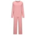 thumbnail image 3 of Scyoekwg Women's 2 Piece Sweater Set Tracksuit Round Neck Side Split Long Sleeve Tops Pullover Wide Leg Pants Casual Workout Athletic Matching Two Piece Sweatsuits (Pink,XXXXL), 3 of 5