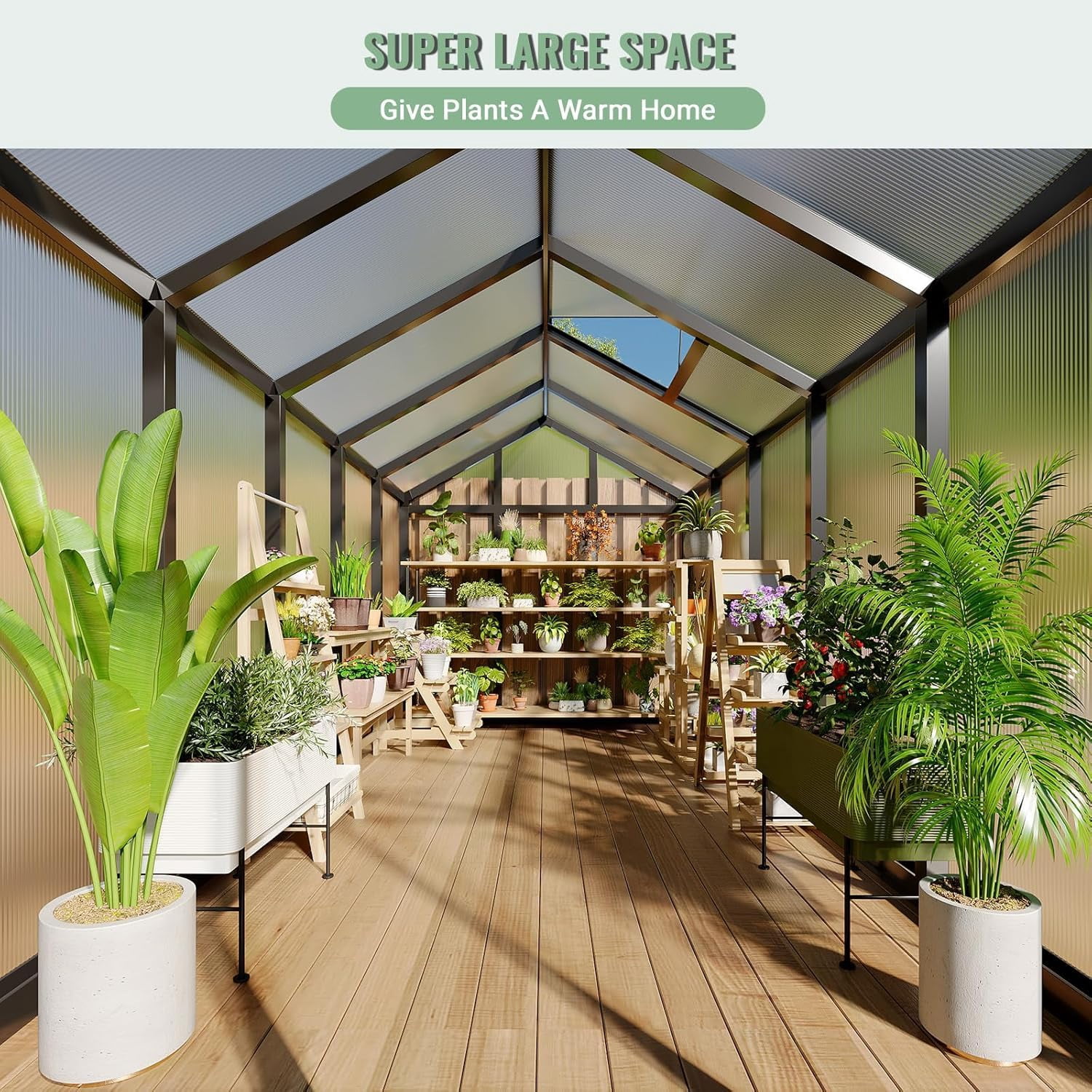 CazToi 6x8 FT Aluminum Frame Walk-in Polycarbonate Greenhouse with Roof Vent & Lockable Sliding Door