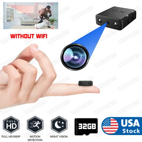 HD 1080P Mini Camera Motion Detection Night Vision Home Security IR Micro Camera(Mini Camera  32G Card)