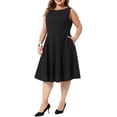 thumbnail image 4 of Agnes Orinda Women's Plus Size Flare A-Line Dress Boat Neck Sleeveless Pleated Office Work Cocktail Dresses with Pockets 2X Black, 4 of 6
