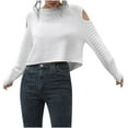 thumbnail image 4 of Womens 2 Piece Outfits Sweater Sets Casual Round Neck Solid Color Hollow Out Long Sleeve Shirt Knitted Sweater Tops Sets White S, 4 of 7