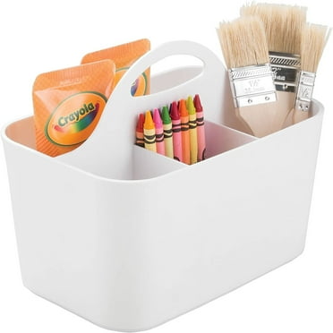 Desk organizer - craft supplies and sewing supplies storage for buttons, scissors, paints etc. - portable pen holder with 4 plastic compartments - white