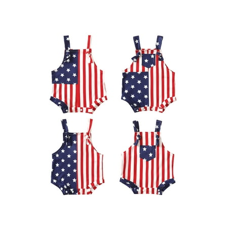 

Baby 4th of July Romper Sleeveless Strap Star Striped Jumpsuit Shorts Infant Summer Bib Overalls Suspender Shorts 1Pcs