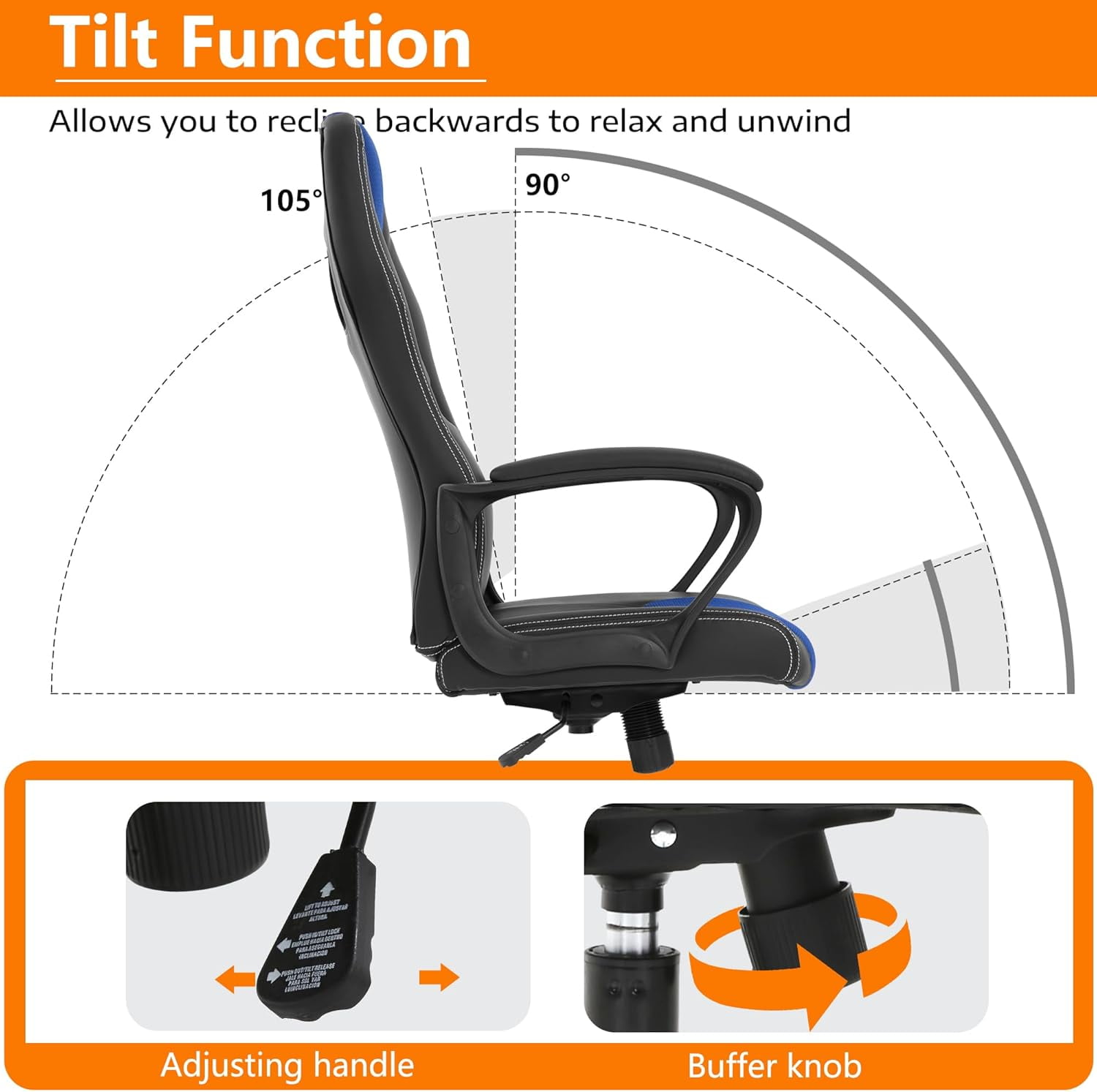 BestMassage Ergonomic Gaming Chair, Lumbar Support, Swivel Rolling for Women, Men(Blue)