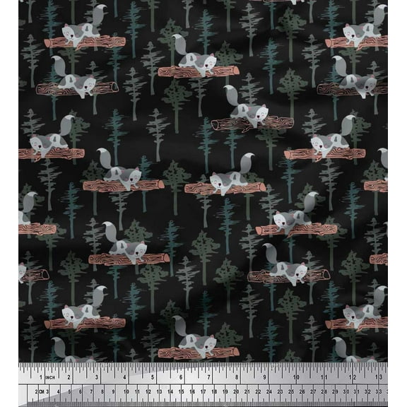 Soimoi Crepe Silk Fabric Tree & Sloth Cartoon Print Fabric by The Yard 42 Inch Wide