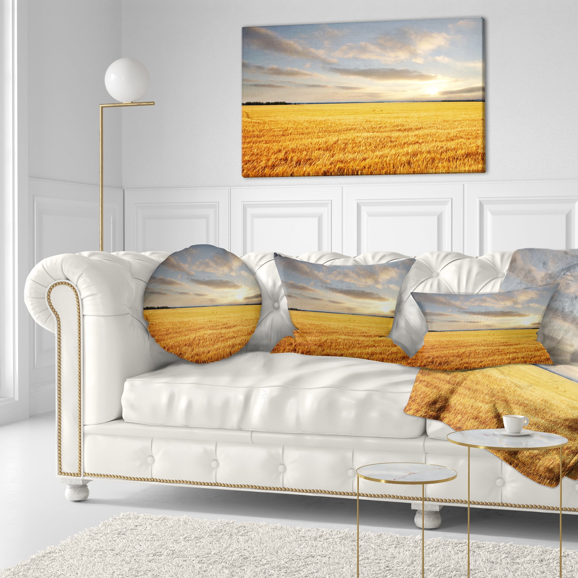 Designart Expansive Brown Field - Landscape Printed Throw Pillow - 12x20