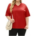 thumbnail image 2 of Short Sleeve Women's Plus Size Solid Color V-neck Casual Loose T-shirt Tops, 2 of 5
