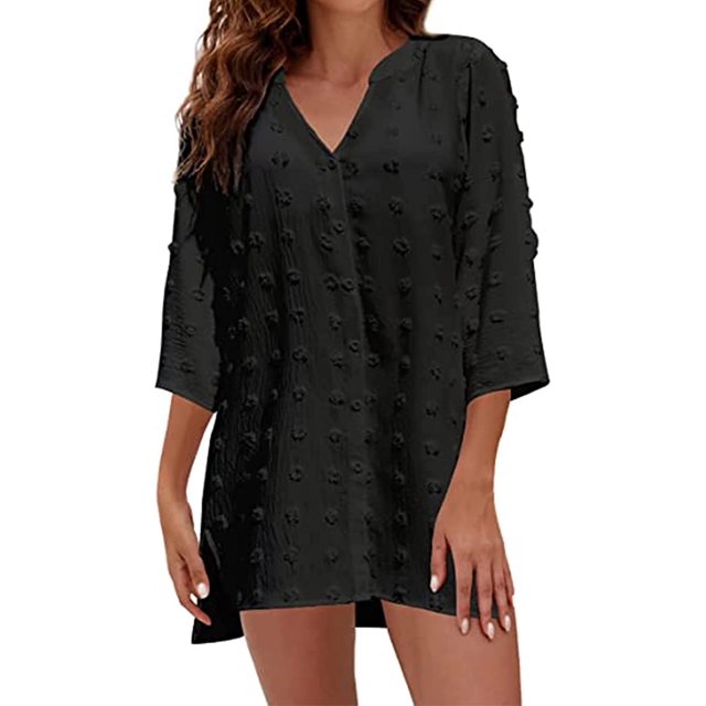 Womens Swimsuit Cover Up Shirt Dress Traje de baño Beach Coverup Traje de baño Bañador Negro 2XL Negro 2XL Xishao ropa