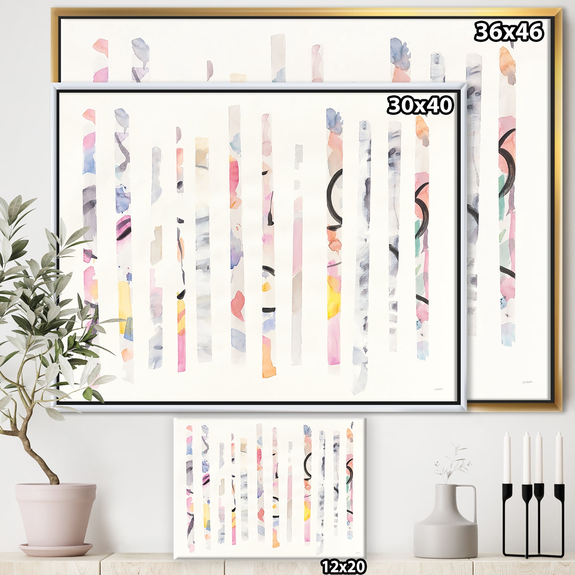 Designart ' Multi'Color Geometric Bars Modern Transitional Framed Canvas