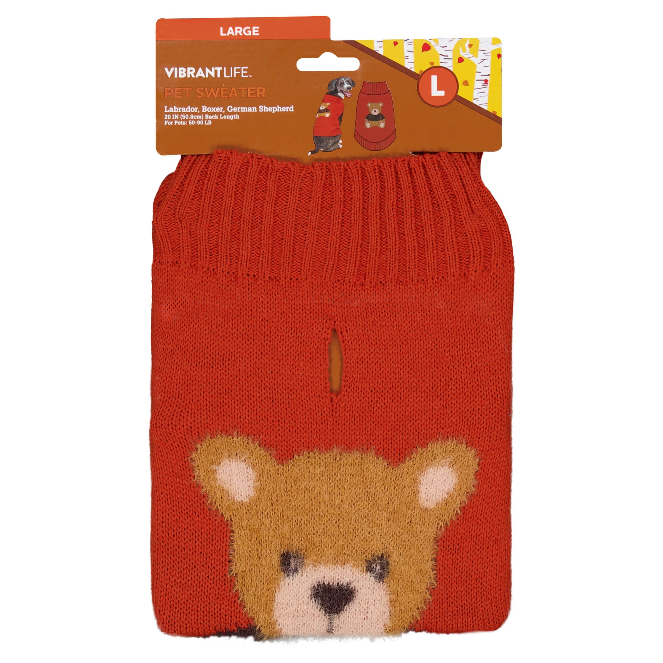 Vibrant Life Knit Sweater for Dogs, Teddy Bear, Orange, L