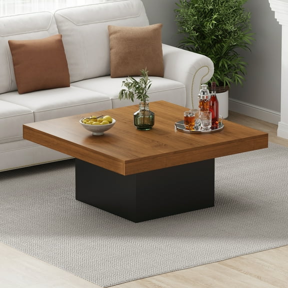 Coffee Table, Living Room Square Table, Modern Coffee Table with LED Lights, Cocktail Table for Home Office, Apartment, Reading Room