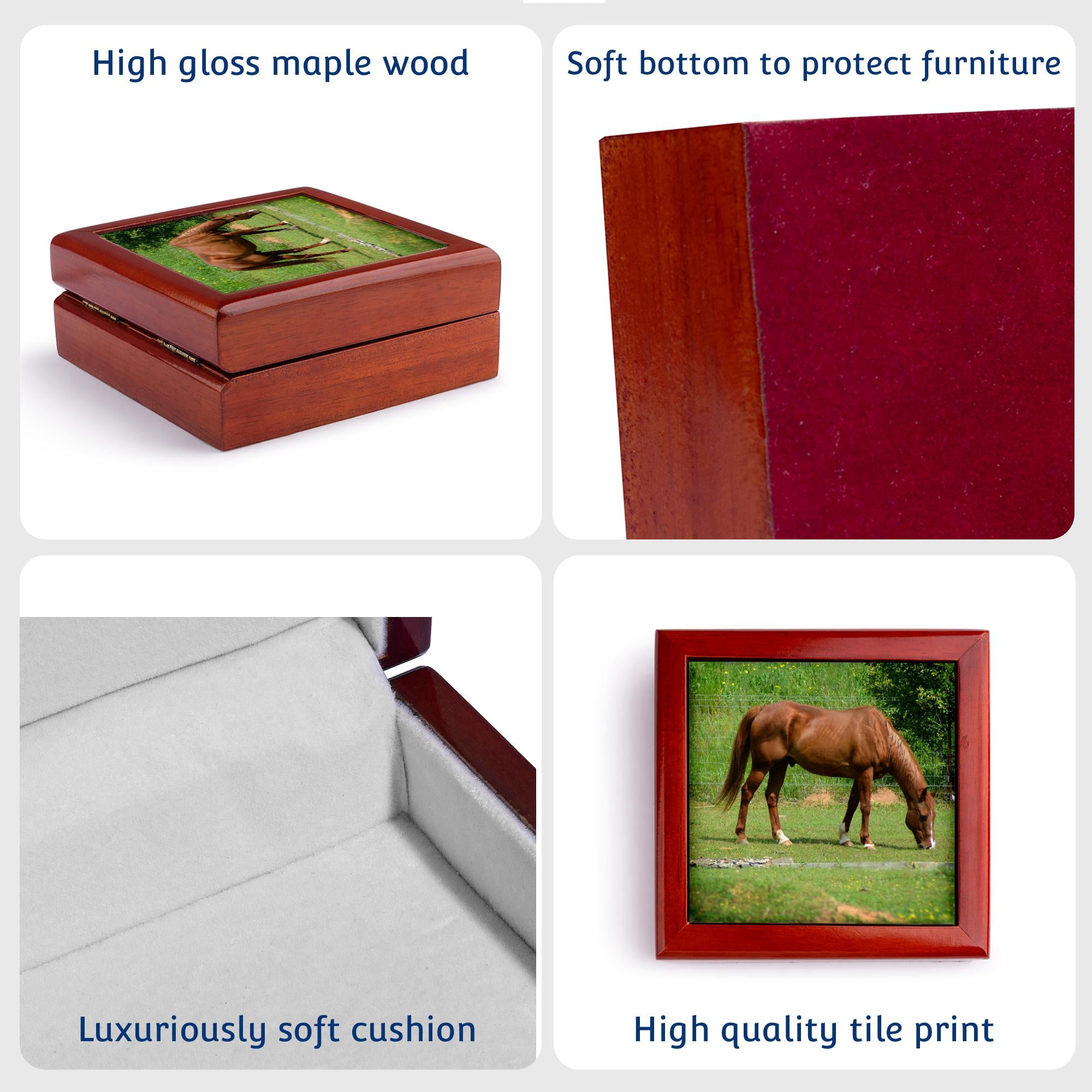 3dRose, Brown Horse in the Field is a photo of a horse eating grass, Jewelry Box 5.5x5.5 inch with 4 inch tile