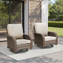 Lumiinofami Patio Wicker Swivel Rocking Chairs, Outdoor Rattan Glider Rocker Chairs Set of 2, Beige