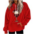 thumbnail image 4 of Xuniizn Christmas Sweatshirts for Women, Santa Print Long Sleeve Drawstring Front Pocket Double Velvet Oversized Hooded Tops, Soft Comfortable Warm Holiday Casual Hoodies, 4 of 7