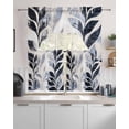 thumbnail image 2 of Vintage Navy Blue Botanical Kitchen Curtains Swag Valance and Tier Curtains Set 24 Inch Length, Tropical Leaves Modernism Rod Pocket Drape Panels Pair Swag Curtain for Bathroom/Cafe/Window, 2 of 6