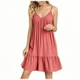 thumbnail image 2 of Woman Dresses Elegant Casual New Ladies' Summer V-Neck Strap Solid Color Dress Red S-3Xl, 2 of 9