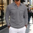 thumbnail image 6 of Fabrcox Men Long Sleeve Polo Shirts Button Up Collared Golf Shirts Men Regular Fit Casual Office Mens Dress Shirt with Chest Pocket Gray S, 6 of 8