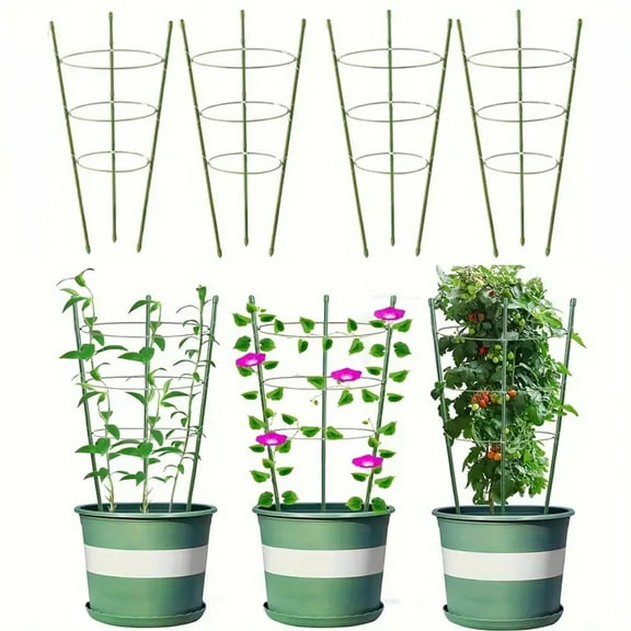 4pcs Tomato Cages Plant Support - Adjustable Garden Trellis for Vegetables, Fruits, 18 Inches Small Plant Cages and Supports for Garden Pots, Plant Stakes Tomato Trellis Rings for Climbing Plants