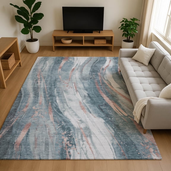 Addison Rugs Mayfield Premium Machine Washable Transitional Swirls Teal Rectangle Rug, 10' x 14'