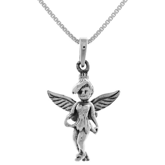 Jewelry Trends Sterling Silver 3D Pixie Fairy Pendant on 18 Inch Box Chain Necklace