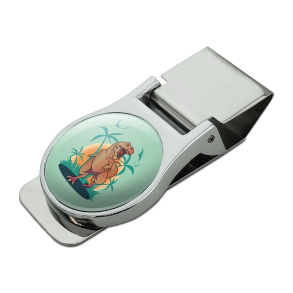 Dinosaur Tyrannosaurus Rex Running Satin Chrome Plated Metal Money Clip