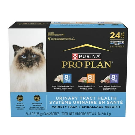 Purina Pro Plan Urinary Tract Health Wet Cat Food Variety pk., Ocean Whitefish, Chicken, Turkey and Giblets, (24) 3 oz. Cans
