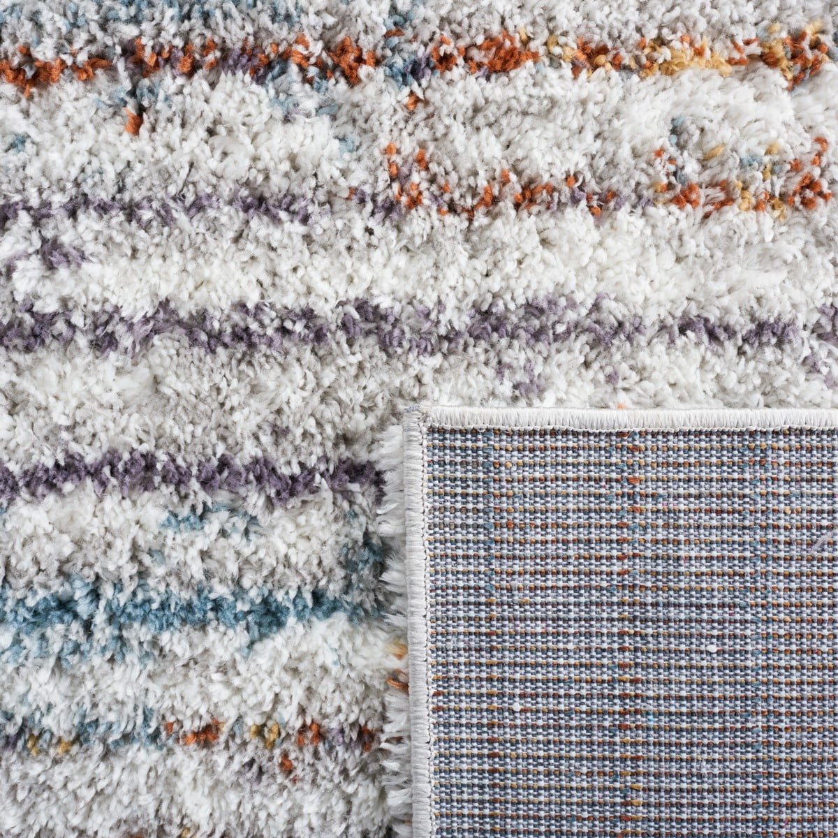 SAFAVIEH Berber Dayna Abstract Shag Area Rug, 4'5" x 6'5", Blue Rust/Ivory