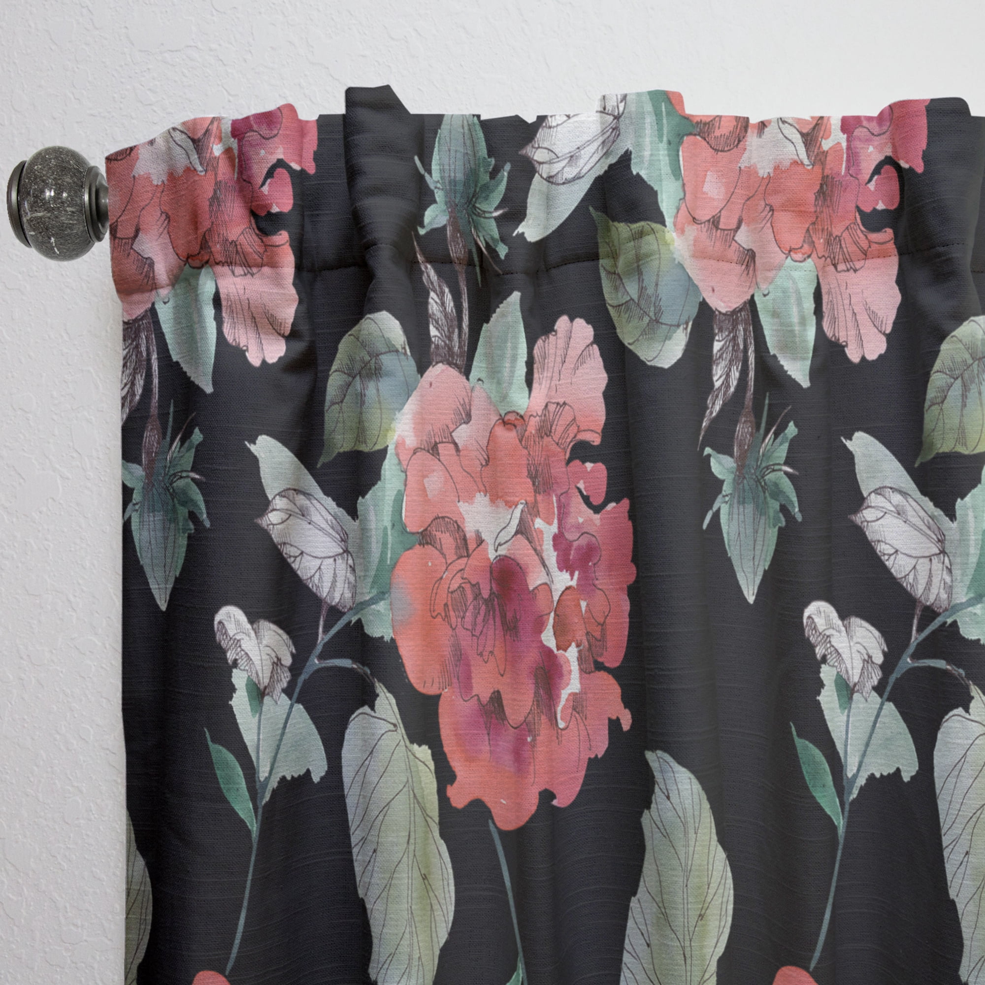 Designart 'Bituminous Bloom I' Floral Curtain Panel