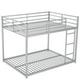 thumbnail image 3 of Kumix Bunk Bed Full over Full, Low Bunk Bed with Guardrails and Built-in Ladder, Metal Bunk Bed for Kids Teens, Floor Full Bunk Beds for Bedroom, Dom, Noise Free, Silver, 3 of 7