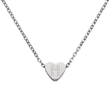 Initial Heart Necklace for Women, 18K Gold Plated Stainless Steel Chain Dainty Personalized Name Letter H Pendant Necklaces for Woman Jewelry Gifts, Silver Tone
