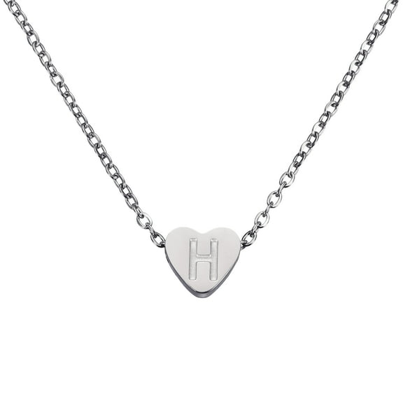 Initial Heart Necklace for Women, 18K Gold Plated Stainless Steel Chain Dainty Personalized Name Letter H Pendant Necklaces for Woman Jewelry Gifts, Silver Tone