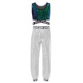 thumbnail image 2 of Hansber Kids Girls Jazz Hip-hop Costume Shiny Sleeveless Crop Top and Pants Set 2 Piece Street Dance Outfits Green&Silver 14, 2 of 5