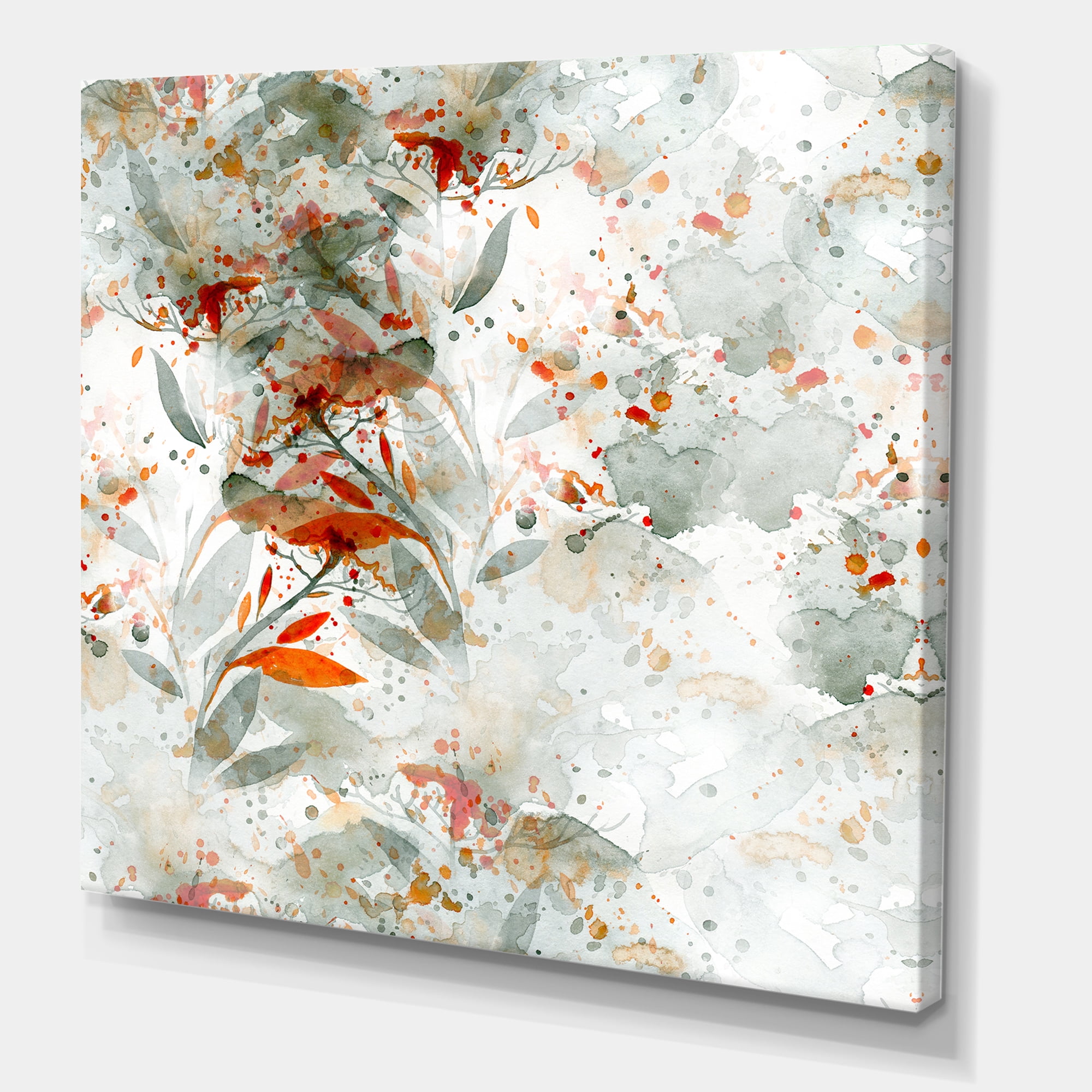 Designart ' Orange and Green Wildflowers II ' Modern Canvas Wall Art Print