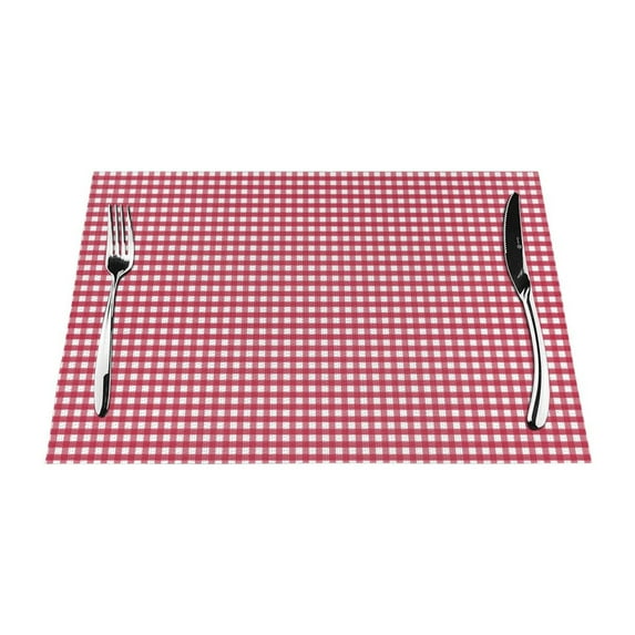 XMXY Woven Placemats Set of 4 PCS, Red Plaid Table Mats Washable Heat Resistant Placemats