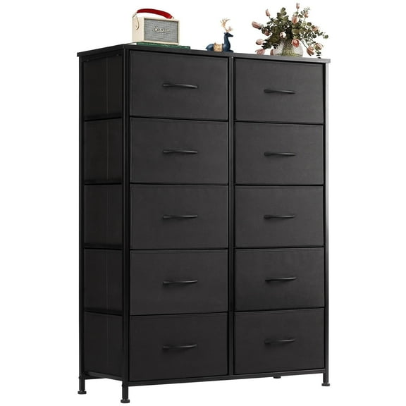 Bigleap 10 Drawer Dresser Organizer Storage Drawers, Chest of Drawers with Fabric Bin for Bedroom, Closet, Entryway,Black