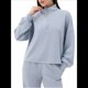 thumbnail image 2 of Sudadera Holgada Informal de Modal con Media Cremallera y Cuello Alto para Mujer, Jersey de Larga Popular para Otoño de 2025. Azul y Gris S, 2 of 9