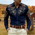 thumbnail image 2 of Western Cowboy Shirt for Men Spring Fall Long Sleeve Shirts Country Embroidered Button Collar Top Dark Blue XXL, 2 of 4