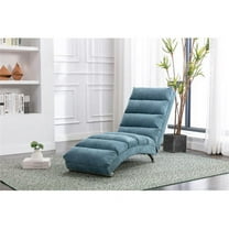 Linen Chaise Lounge Chair,Modern Ergonomic Recliner Leisure Chair with Headrest Pillow and Nailhead Trim, Upholstered Leisure Sofa Couch for Living Room Bedroom, Blue