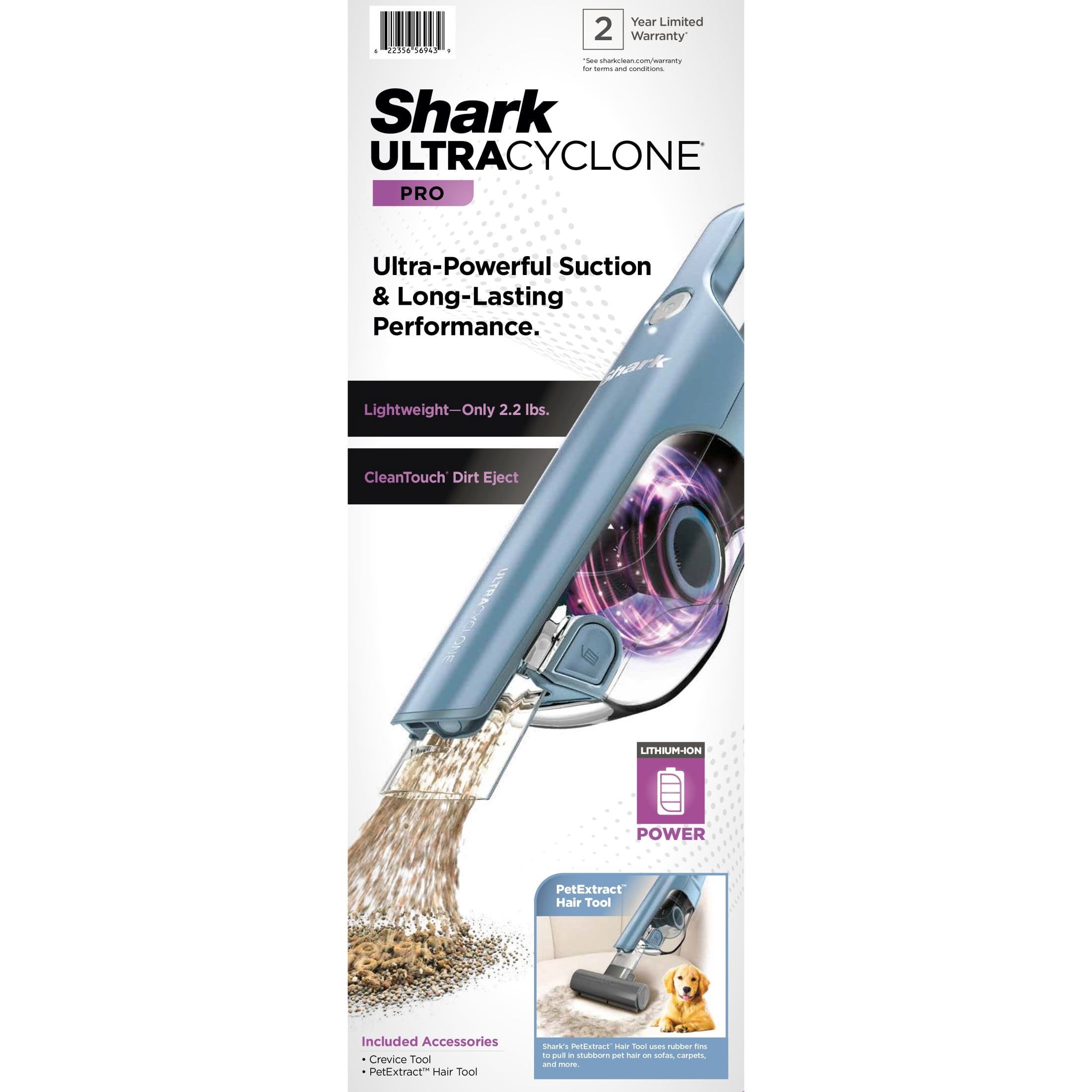 Shark UltraCyclone Handheld Vacuum, Above-Floor Cleaning, Dual Cyclonic Suction, XL Dust Cup, CH900WM, Blue